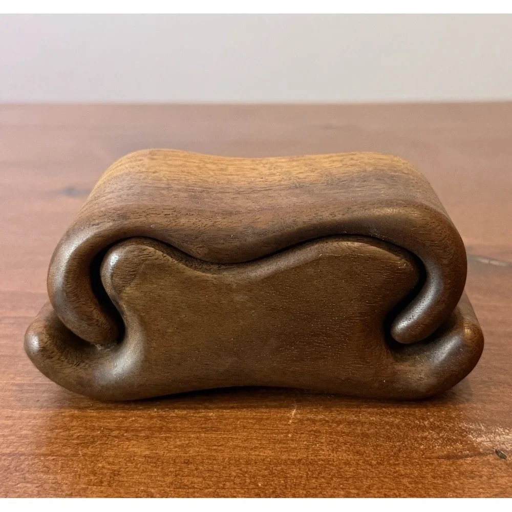 Vintage MCM Fred & Marilyn Buss Sculptural Wood Trinket Box Walnut Mushroom 5